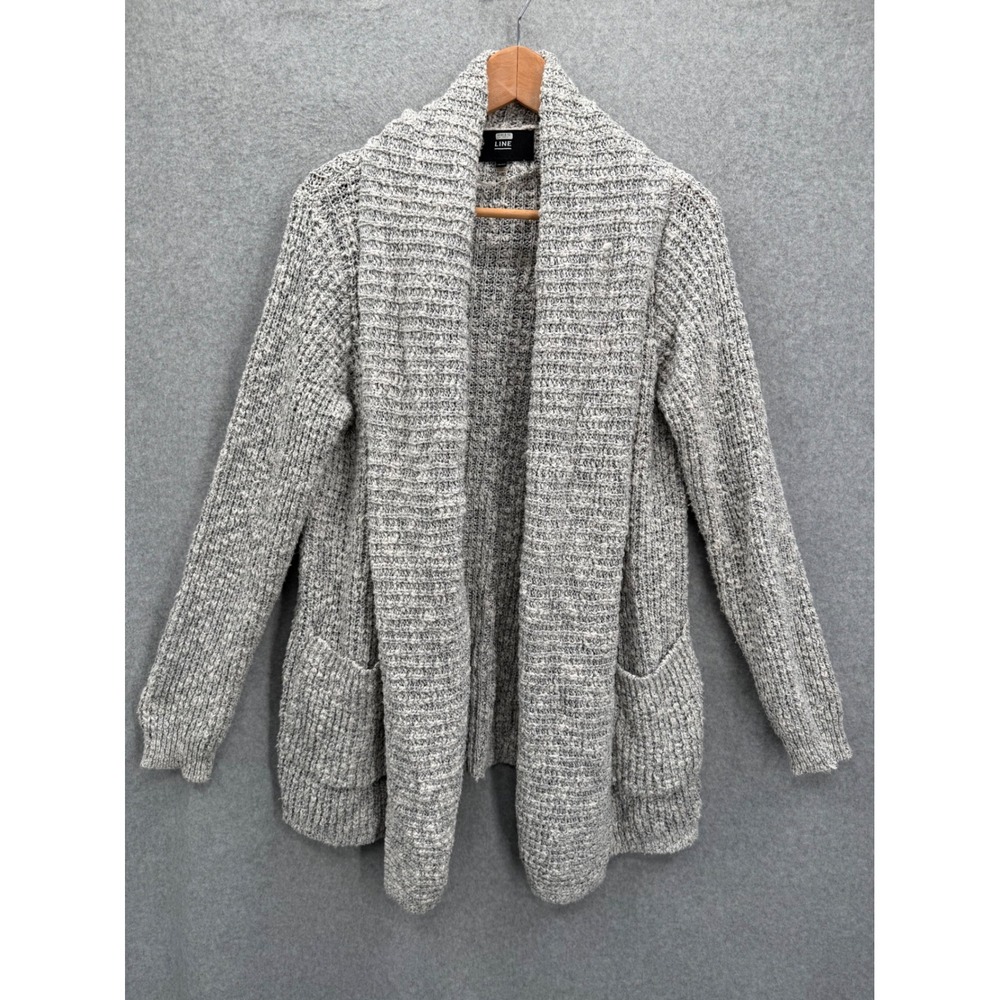 Line the Label Cardigan Women XS Grey Marled Knit Cotton Linen Open Front Pocket